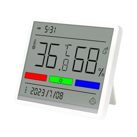 Digital Hygrometer Indoor Thermometer Humidity Meter with Time and Date Display, W.Sealet High Accuracy Room Thermometer Humidity Sensor with Large LCD Screen Display for House-White