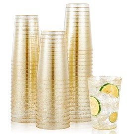 JOLLY CHEF 100 Pack 12 oz Gold Plastic Cups, Disposable Gold Cups, Heavy-duty Party Glasses for Wedding, Thanksgiving, Christmas Parties