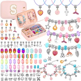 Billbotk Charm Bracelet Making Kit with Bracelet Organizer Box for Girls Beads Mermaid Pendants for Jewelry Making DIY Craft Kit for Teen Girls Age 5 6 7 8 12 Kids Birthday Gifts Valentine Christmas