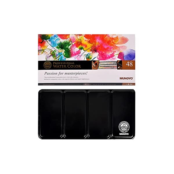 Mungyo Professional Half Pan Size Water Colors Set in Tin Case/Integral Mixing Palette in The lid (48 Colors)