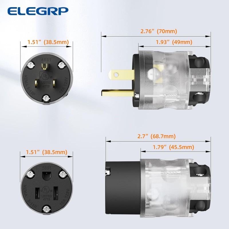 ELEGRP Lighted Straight Blade Electrical Plug and Connector Set, 15