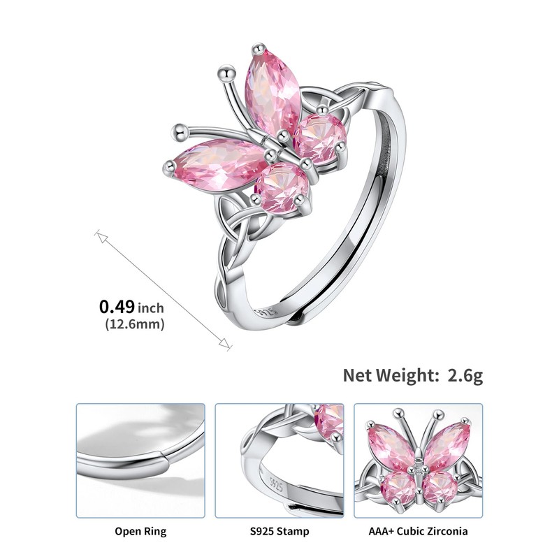 SILVERCUTE Statement Pink Ring Sterling Silver Celtic Knot Design Luxury