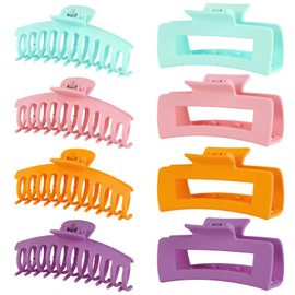 LuSeren 8 Pack Colorful Hair Clips for Women 4.3 Inch Large Hair Claw Clips for Women Thin Thick Curly Hair, Big Banana Clips,Strong Hold jaw clips