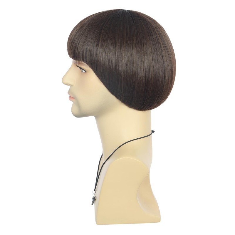 VGbeaty Men Short Straight Brown Wig Bob 60s 70s retro