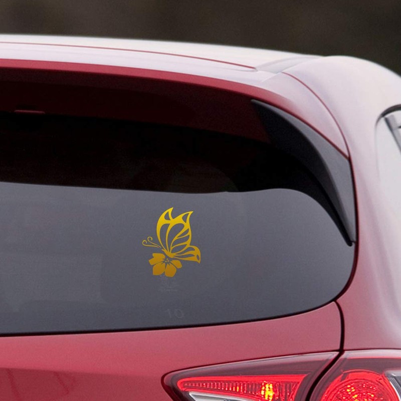 Transparent Decal Stickers of Symbol Butterfly Flower (Metallic Gold) Premium