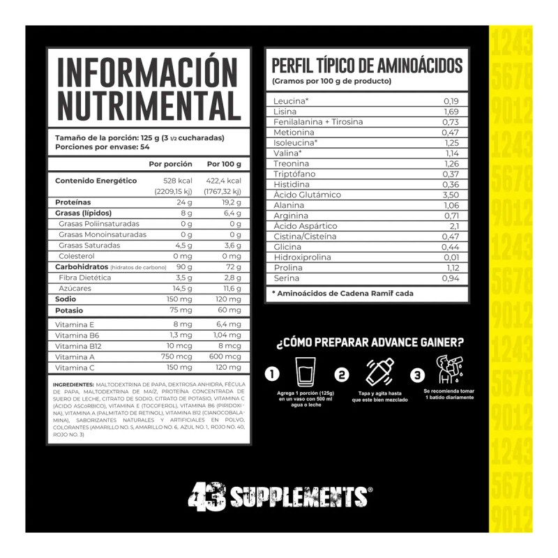 Ganador 43 Supplements Hard Mass Gainer Sabor Fresa 6.8kg