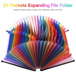 24 Pockets Expanding File Folder Accordian File Organizer A4 Letter Size Document Organizer Rainbow Color for Home Office School