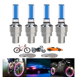 YUERWOVER 4 Pack LED Bike Wheel Stick Light Car Tire Valve Stem Cap Bicycle Motor Tyre Flash Light Reflector Accessories for Kids Men Women with 10 Extra Batteries(Blue)