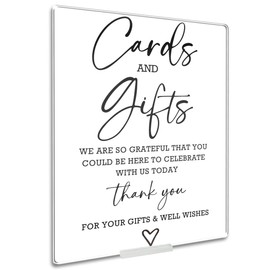 Cards And Gifts Minimalist White Acrylic Signs With Stand - Thank You Sign - 10’’ x 8’’ Acrylic Plaque Wedding Reception Decorations - Bridal Shower Party Ceremony Table Supplies & Gifts - A07