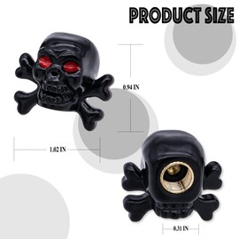MEAJOO 4PCS Skull Style Tire Valve Stem Caps, Dustproof Wheel Valve Covers Accessories, with Rubber O-Ring, Universal for Cars, SUVs, Bike, Bicycles,Trucks and Motorcycles (Black)