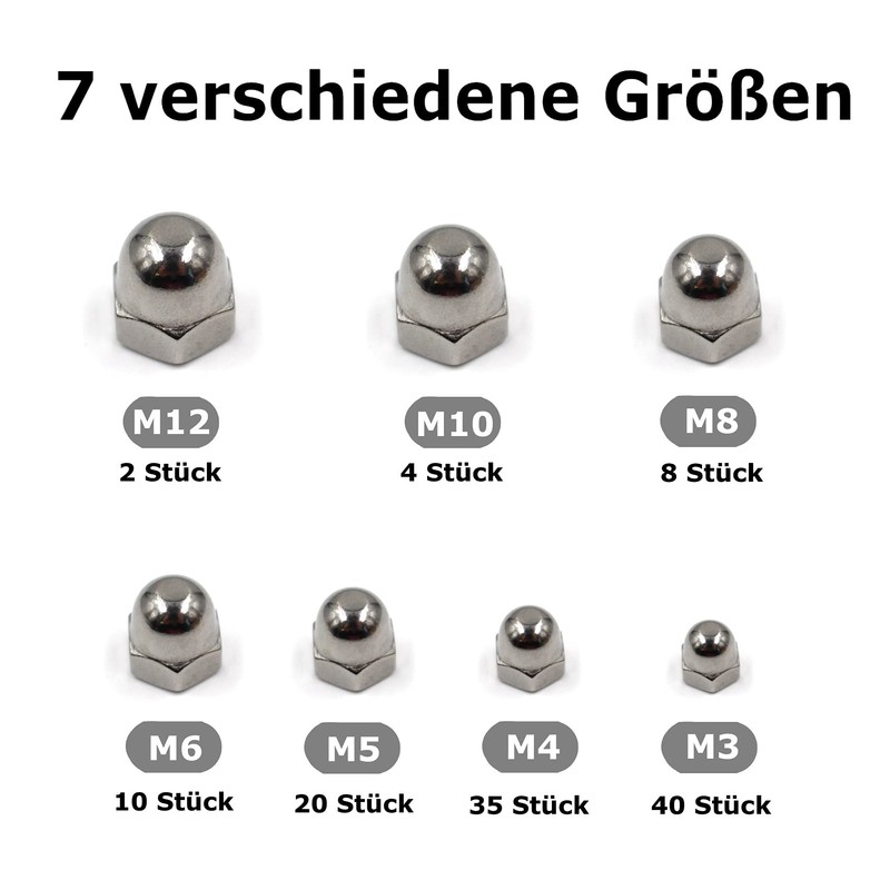 119-Piece Set of Cap Nuts High Shape According to DIN