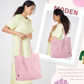 GASSDA Cord Bag Women's Large Shopper Bag Women's Handbag Shoulder Bag Tote Bag Women with Zip and Cosmetic Bags, A-pale pink