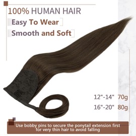 Runature Real Hair Braid, Brown, 35cm, Invisible Clip-In Ponytail, Real Hair Extensions, 70 g/Pack Straight Ponytail, Medium Brown, Colour #4, Plain Brown