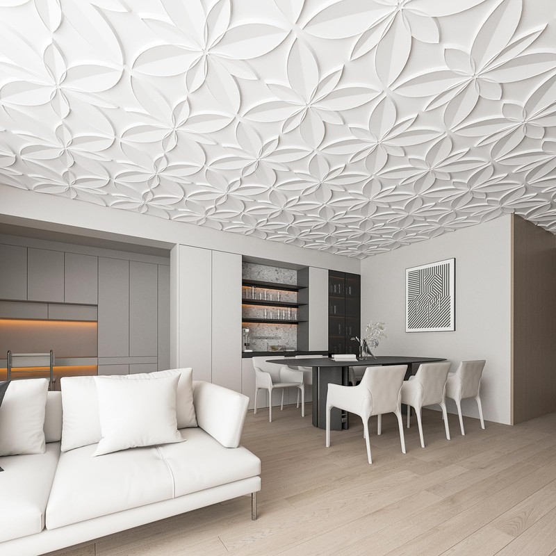 WOWSTAR 12-Pack 24"x24" Drop Ceiling Tiles, Waterproof Glue Up Ceiling