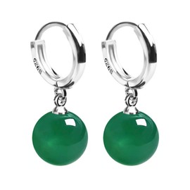 QLYOVWE Handmade Jade Earrings Basic Gemstone Round 12MM Bead Ball Drop Dangle Earrings Rose Quartz Stone Earrings Natural Agate Bead Jade Drop Earrings for Women (Green)