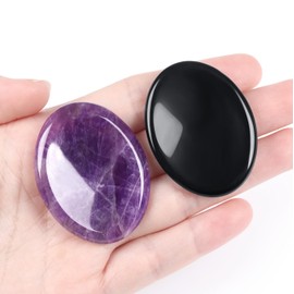 AWARDSEN Amethyst Thumb Worry Stone Healing Stones Crystal, Purple Oval Shaped Bag Natural Gemstone for Wiccan Deliveries, Anxiety Stress Relief, Fortune Telling, Reiki Healing, Energy Balancing