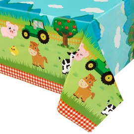 WERNNSAI Farm Animal Party Tablecloth - 54" x 108" Disposable Plastic Table Cover Farm Theme Party Supplies for Picnics Baby Shower Kids Boys Girls Birthday Party Decorations