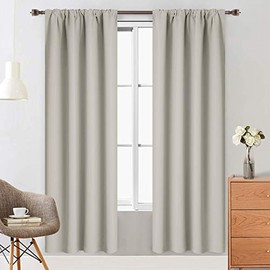 Yakamok Room Darkening Rod Pocket Window Drapes Thermal Insulated Light Blocking Blackout Curtains for Bedroom(38Wx72L,Light Beige,2 Panels)