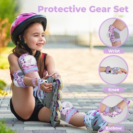 Kids/Youth Knee Pad Elbow Pads Guards Protective Gear Set for Roller Skates Cycling BMX Bike Skateboard Inline Skatings Scooter Riding Sports (Fluorescent Purple, Medium(6-15 years))