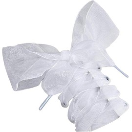 MarJunSep 18 Pairs Satin Ribbon Shoe Laces for Sneakers, Flat Lace Shoelaces for Women Girls Shoestrings 4CM Wide (1 Pair White, 47")