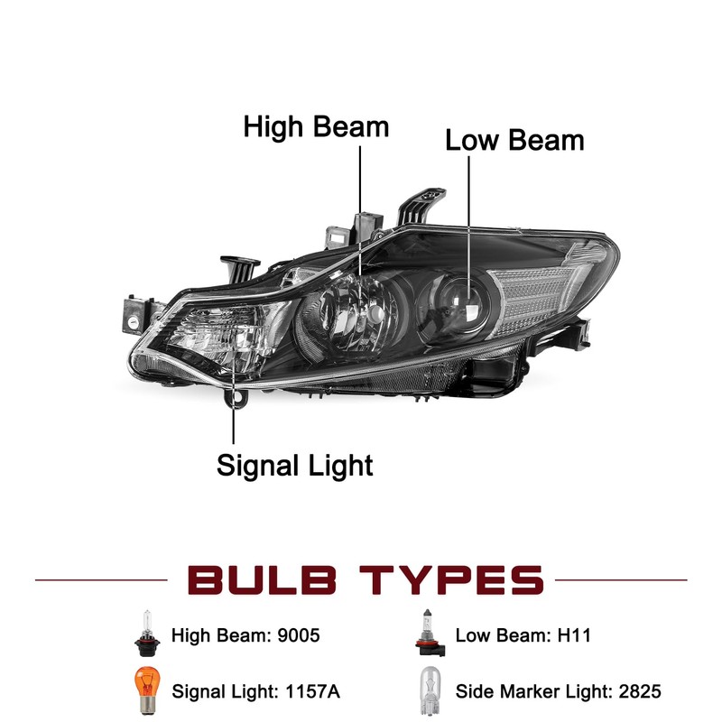 JSBOYAT Halogen Model Black Headlight Assembly Compatible with 2009-2014 Nissan