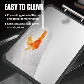 X&E 2-in-1 Stainless Steel Cutting Board with Handle, Dual-Sided for Meat and Vegetables, Built-in Juice Groove
