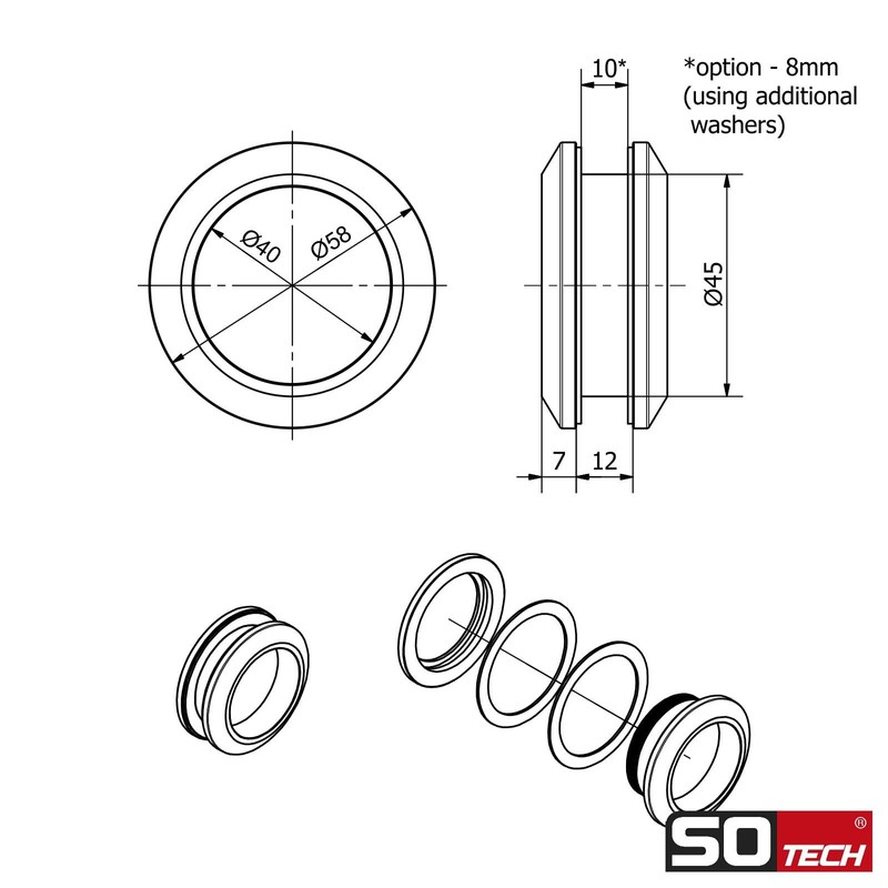 SOTECH Emina Sliding Door Handles (Closed) Diameter 58 mm Brushed