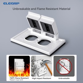 ELEGRP Horizontal Outdoor Cover for Duplex Receptacles, 2-Hole Weatherproof Wall Plate, Outdoor Electrical Outlet Cover, Standard Size 1-Gang 4.55” x 3.02”, Thermoplastic, 2 Pack, White