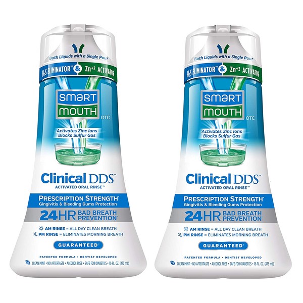 SmartMouth Clinical DDS Oral Rinse for the Treatment of Bad Breath and Protection From Gingivitis and Gum Disease, 16 oz, 2 pack