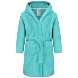 Childlike Me Boys Girls Teenagers Hooded Bathrobe Soft Towel Robe Kids Terry Cloth Spa Robes Sleepwear for Kids 5-16 Years Aqua 9-10 Years