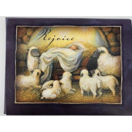 Lang 2 LANG Linen Gold Foil Christmas Card NATIVITY HUES Jesus Manger Susan Winget