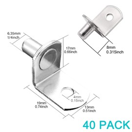 Cerpourt 40 Pcs Shelf Support Pegs,1/4 Inch Diameter Shelf Bracket Pegs with Hole,Nickel Plated L-Shaped Clips for Kitchen & Bookcase Shelf Cabinet Furniture Closet Shelf Pins Support