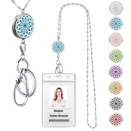 USANGERS Lanyards for ID Badges Women ID Badge Holder with Lanyard Keychain Long Bling Stainless Steel Silver Chain Nurse Nursing Office Work Jewelry Diffuser Necklace Teacher Lanyard Gifts Flower