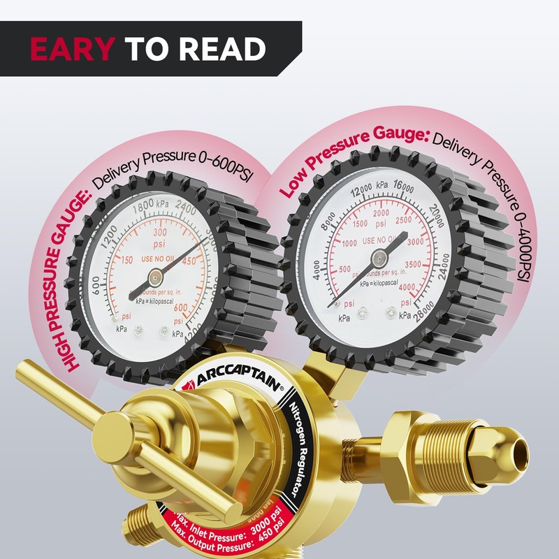 ARCCAPTAIN Nitrogen Regulator with 0-600 PSI, CGA580 Inlet Connection and