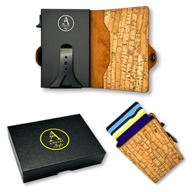 Assisi Style Card Holder, Pop-Up Card Wallet in Vegan Cork with Money Clip - Slim RFID Card Holder for Men and Women - Minimalist Credit Card Ridge Wallet (Rustic Striped)