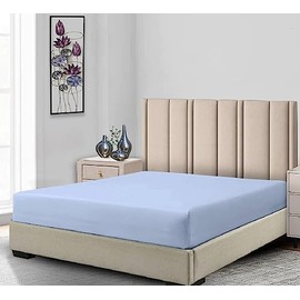 Low Profile Cotton Sateen Fitted Sheet Only (7-10 Inches) Twin Size-Blue, Bed Linens Made in USA