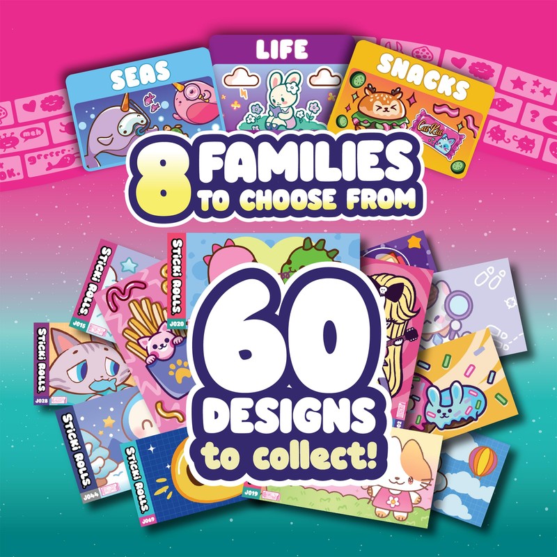 Sticki Rolls Jumbo Stickies, Giant Re-Stickable Foil Stickers, Unique Kawaii