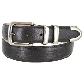 Genuine Italian Calfskin Alligator Embossed Leather Belt 1-1/4" Wide (Black, 34)