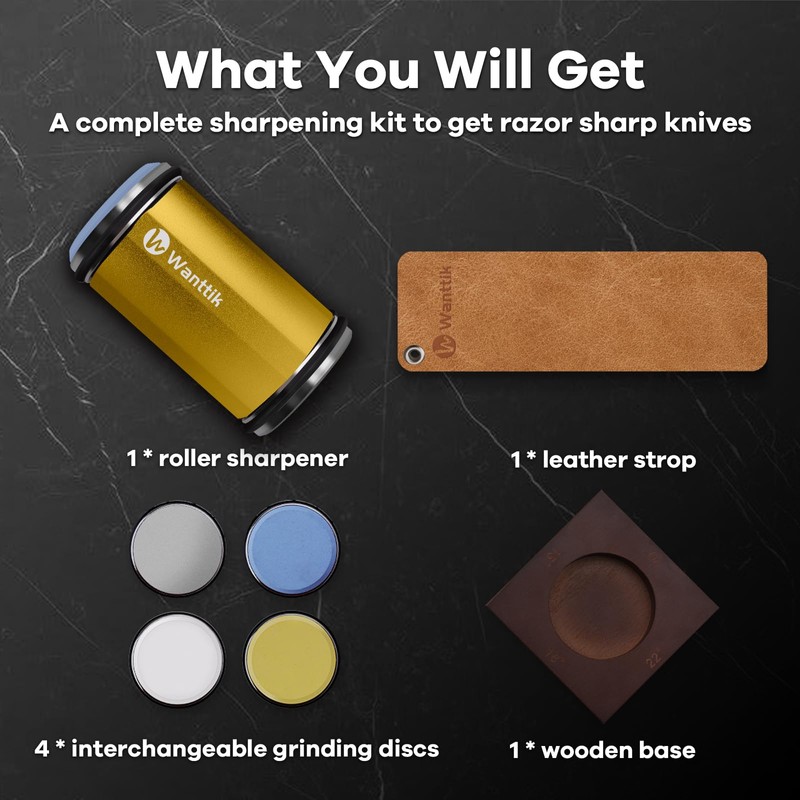 WANTTIK Rolling Knife Sharpener Kit, Upgraded Roller Knife Sharpener with