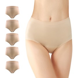 BATTEWA Seamless Incontinence Underwear for Women Ultra Soft Leakproof Panties, 50ml Light Absorbent Washable Briefs Bladder Control 5Pack(Beige, Medium)
