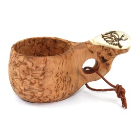 Kuksa Wooden Nordic Drinking Cup Handmade in Finland from Birch Gnarl - with Reindeer Logo