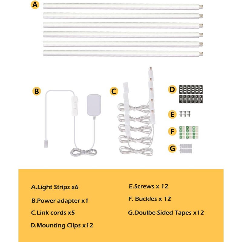 LED Under Cabinet Lighting 6pcs 30cm Seamlessly Linkable Strip Light