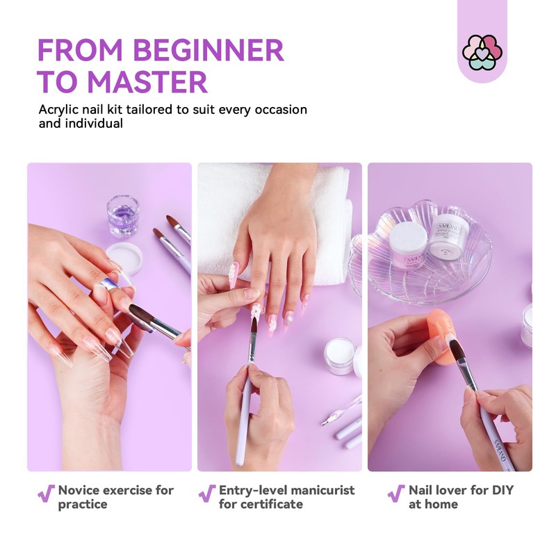 SAVILAND Acrylic Nail Kit for Beginners: White Pink Clear Acrylic