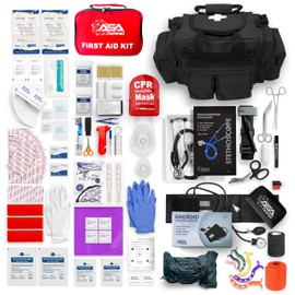ASA Techmed Emergency Medical Trauma Kit – Fully Stocked First Aid Trauma Kit with 263 Supplies for Hunting, Camping, EMTs, Paramedics, Firefighting, Hiking, Outdoors (Black)