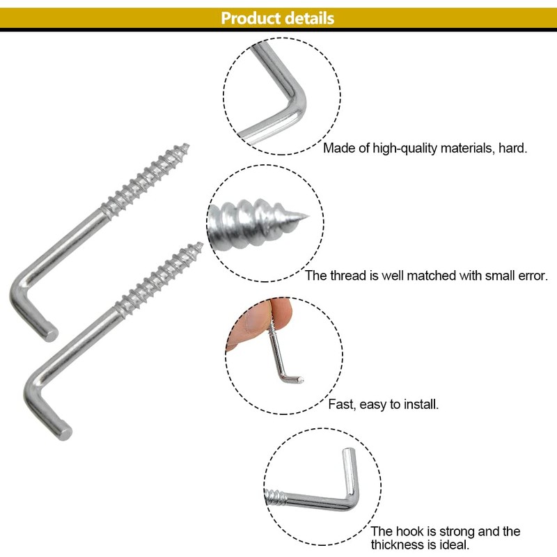 RUIAN Square Bend Hooks, Carbon Steel Self-Tapping Screw Hooks L