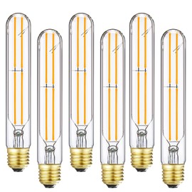 Duoled 7.3Inch T10 Led Bulb 6W Dimmable Light Bulbs E26 Tubular Bulbs 60 Watt Warm White 2700K E26 Edison AC120V 600lm Tube T9 T10 for Rustic Pendant,Chandeliers,Wall sconces, 6-Pack