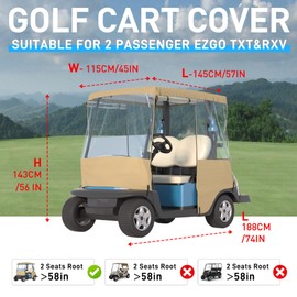 BENVOL Golf Cart Cover 2/4 Passenger – 900D Heavy Duty Waterproof Rain Cover,0.5mm Clear PVC, Fits 2 Seat&4 Seat Club Car Precedent/Onward/Tempo, EZGO & Yamaha (Khaki-2seat/FIT 58"ROOF)