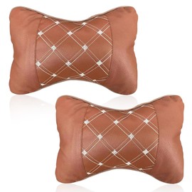 GAOLAOSY 2PCS Car Neck Pillow, Soft Comfortable Headrest Pillow with Adjustable Strap, Car Seat Head Rest Cushion Pad, Universal Automotive Interior Accessory for Driving Fatigue Relief (Brown)