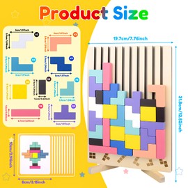Kreatives Montessori Tangram Puzzle, Holz Stapelpuzzle Spielzeug, 3D Gehirn Spielzeug Mit 10 Karten Und Halterung, Tangram Kinder, Montessori Spiel-Zeug Ab 4 Jahre, Geschenkidee FüR Kinder