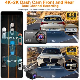 Glyntora Dash Cam Front and Rear, 4K+2K Dashcam Built-in WiFi with 64GB SD Card, 3" IPS Dash Camera for Cars with Night Vision, G-Sensor, Loop Recording, 170° Wide Angle, 24H Parking Mode, APP Control